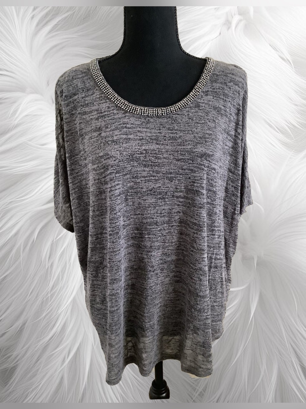 Juicy Couture Gray Embellished Knit Scoop Neck Top